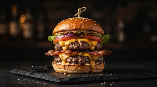 Hambúrguer duplo com cheddar escorrendo